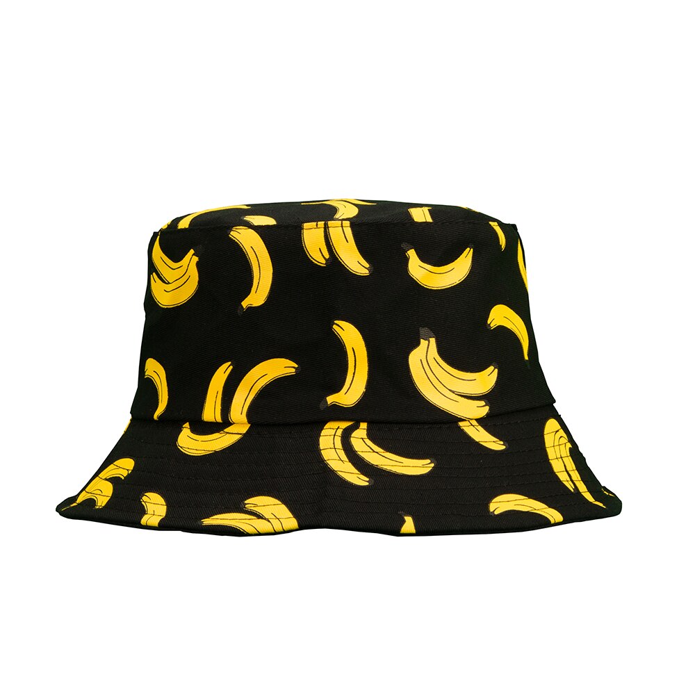 Vache seau chapeau pêcheur femme petit bord bassin chapeau petit frais prélégié rayure à carreaux imprimé rue voyage parasol chapeau: Banana black