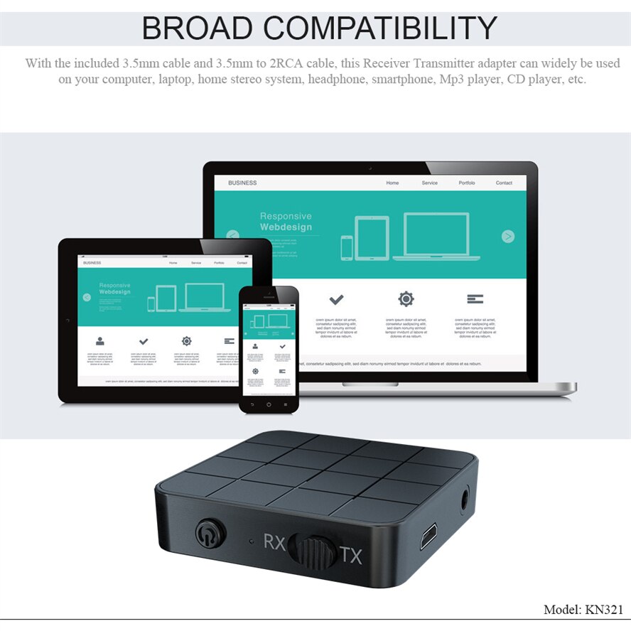 Bluetooth 5.0 audio-empfänger/sender mit 3.5mm aux- und cinch-anschlüssen für stereo-musik, bluetooth-funk-audioadapter für auto, tv und pc-lautsprecher