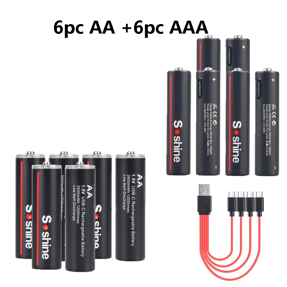 Soshine USB Lithium-Ionen 600 mWh 1,5 V AAA-Akkus + 2600 mWh 1,5 V AA-Akku Li-Ionen AA- und AAA-Akkus: WHITE