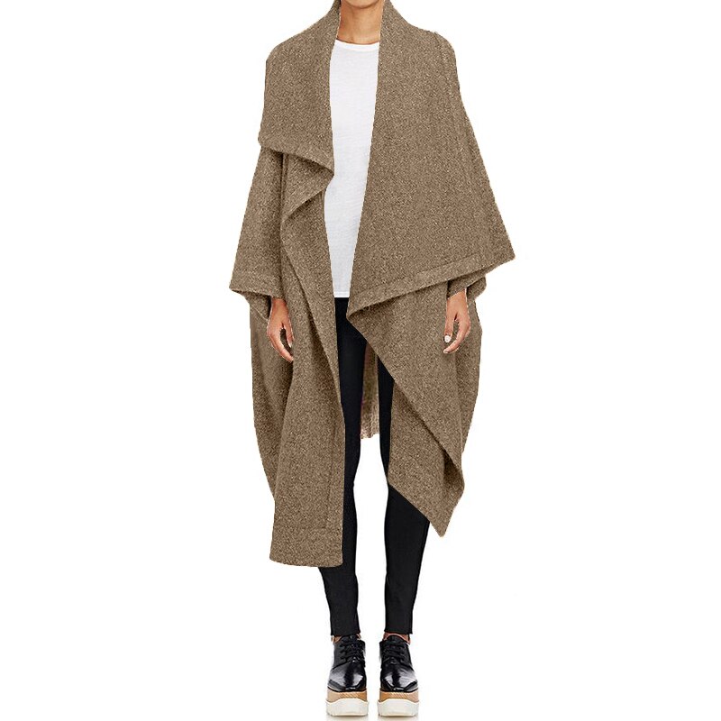 ZANZEA décontracté longue Trench femmes manteaux automne revers cou Cardigan vestes femme laine Cape Poncho grande taille hauts: Kaki / XXXL