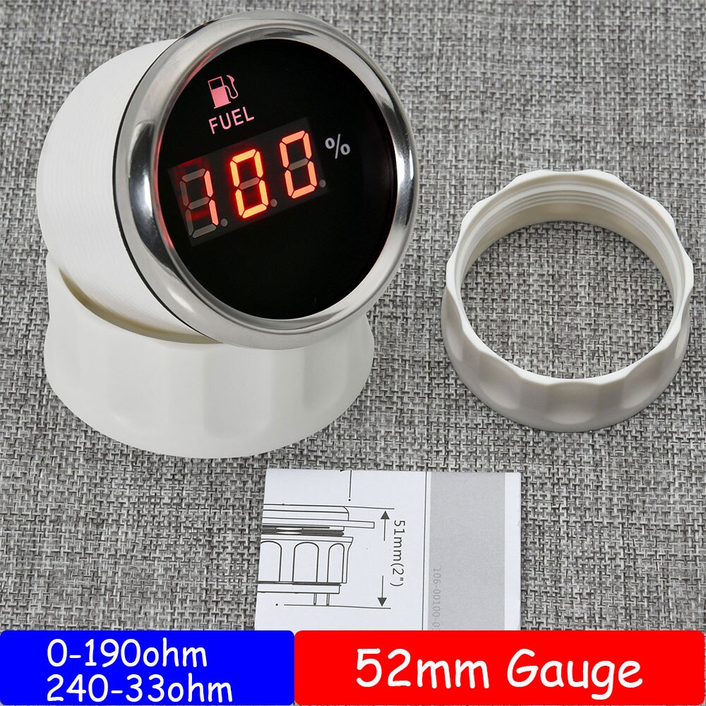 LED rojo 52mm indicador de nivel de combustible coche Metro 0-190 ohm 240-33ohm para del camión del coche del barco de RV de indicador de nivel de aceite LCD Display 9-32V
