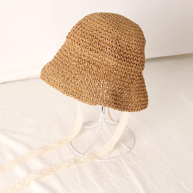 proprietà bambini cappello di paglia Panama pizzo corda antivento bambino spiaggia cappello da suola cappellini di paglia intrecciati morbidi ragazza ragazzo cappello da pescatore per bambini 1-3Y