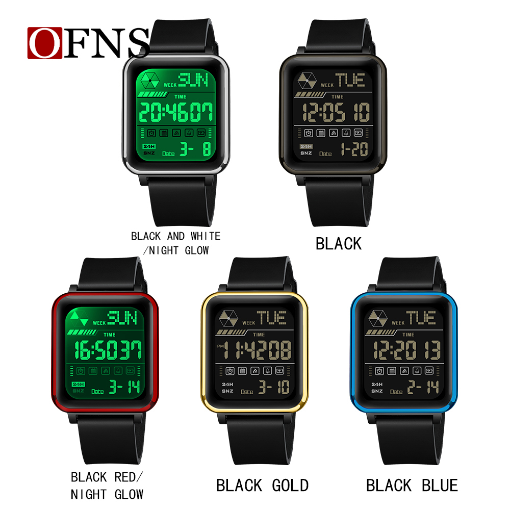 OFNS Top 6159 Casual elektronisch herenhorloge Multifunctioneel digitaal nachtlampje Waterdicht en schokbestendig herenhorloge 2024