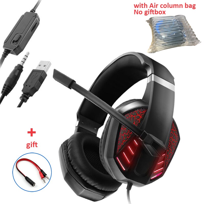 Gamingowy zestaw słuchawkowy świecące słuchawki regulowany bas Stereo przewodowe słuchawki z mikrofonem do PS5/ PS4 /XBOX/PC/Laptop/przełącznik: D no box