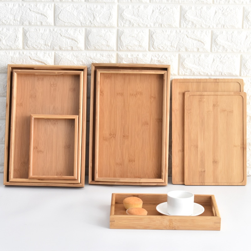 Bandeja Rectangular de bambú para té, bandeja de madera para pan, plato de madera para pizza, carne, plato de hotel de estilo japonés