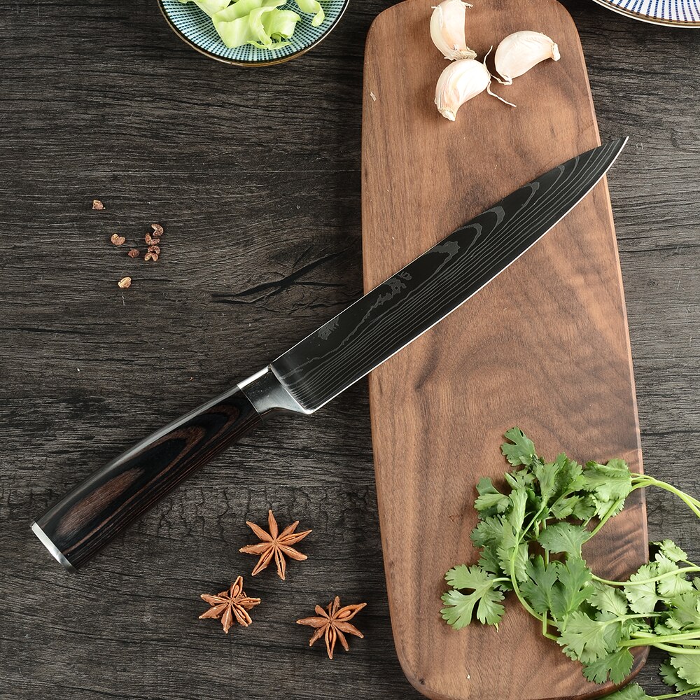 Damask Kitchen Chef Knives Set 7CR17 High Carbon Stainless Steel Sharp Utility Santoku Boning Damascus Pattern Cooking Tools