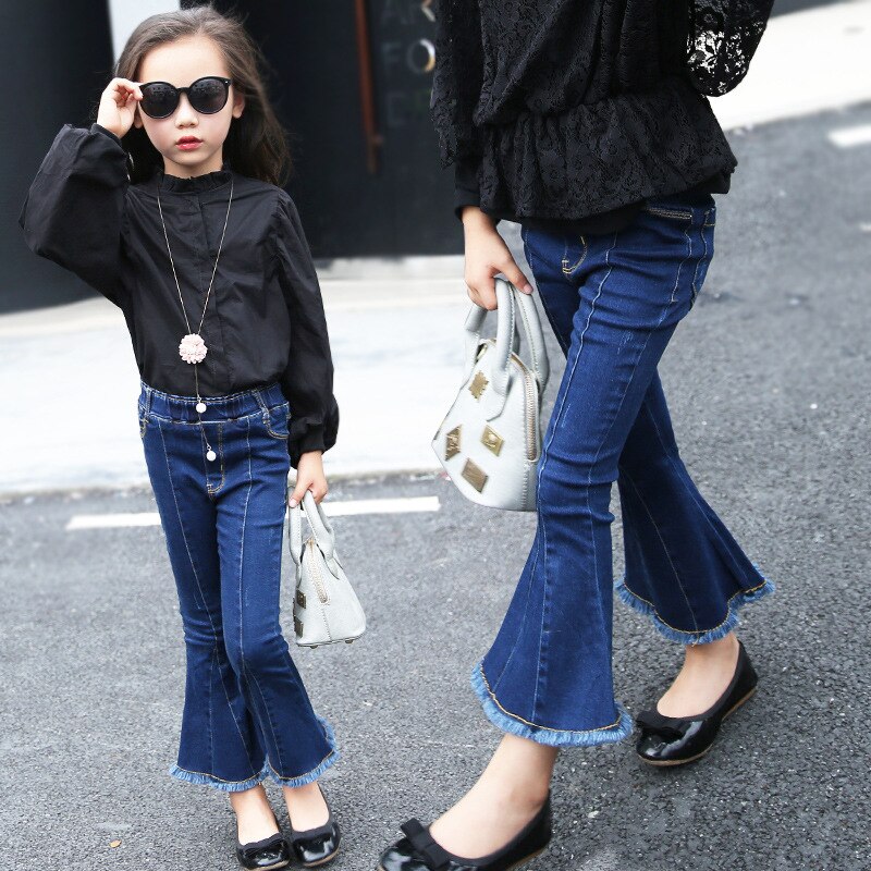 Våren barn småbarn baby flicka coola jeans klockbottnar byxor denim kläder benbyxor denim flare jeans för flickor