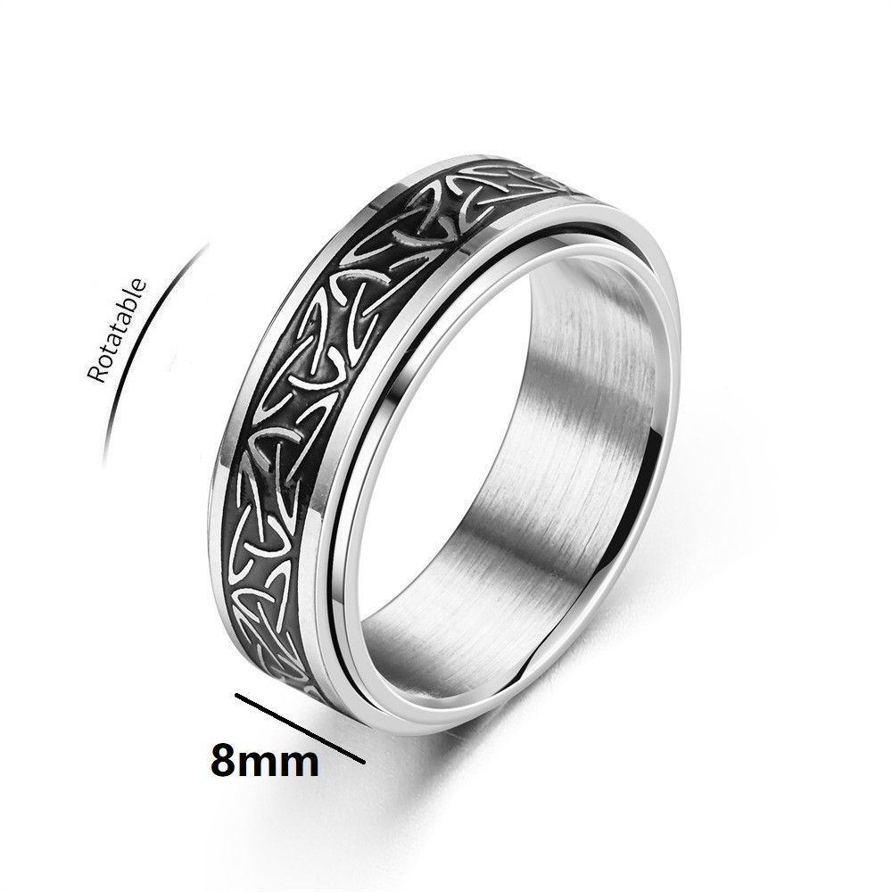 Viking Keltische Rune Roterende Angst Gezamenlijke Ring Voor Mannen Anti Stress Rvs Spinner Fidgets Ring Anillo Antiestres: 8 / WHITE