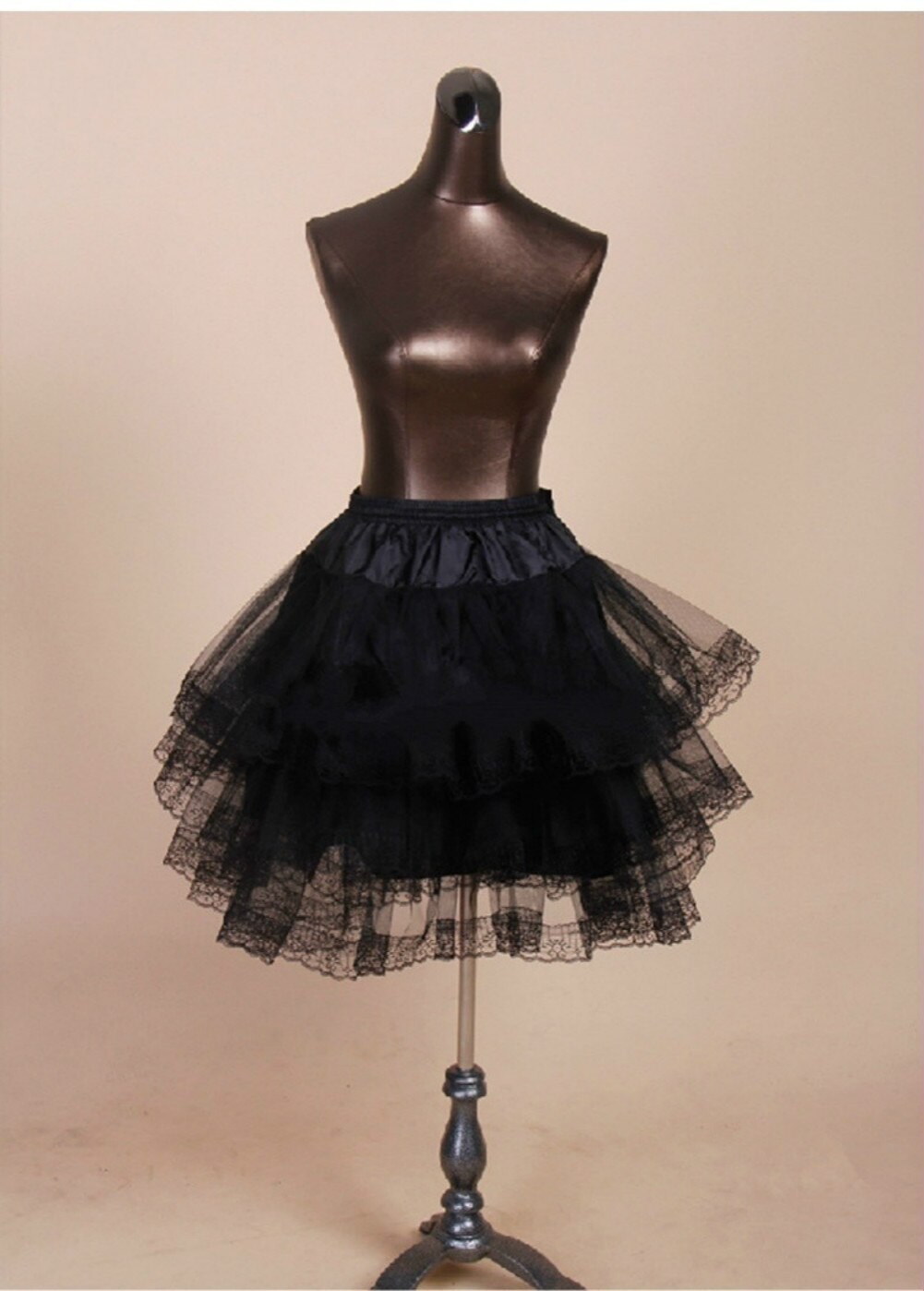 Short Petticoat with Lace Edge for Prom Wedding Dress Women A Line Underskirt Bridal Crinoline Jupon Petticoat: black