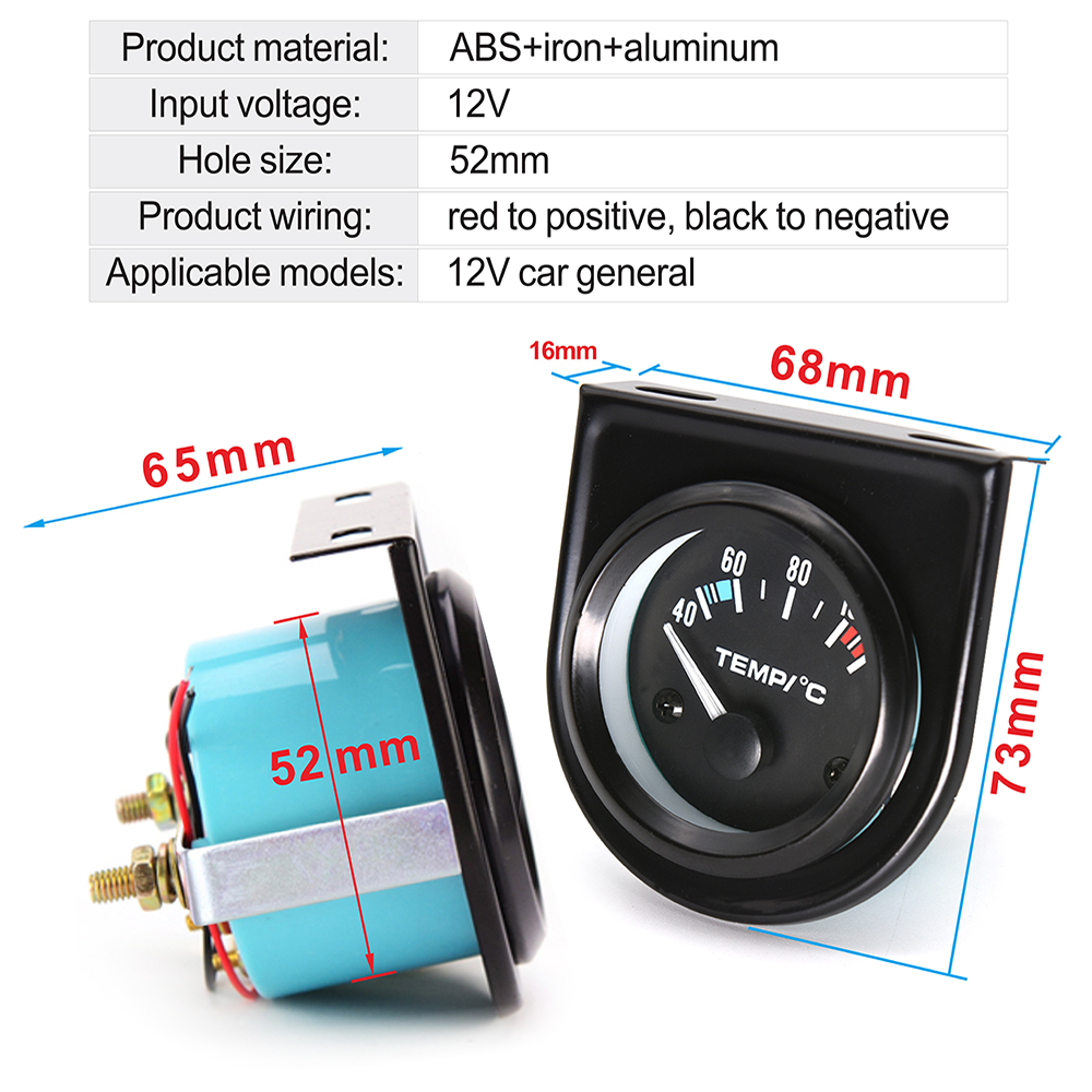 Car Gauge 52mm Water Temp Gauge + water temperature sensor 40~120 Celsius Centigrade Temperature Vehicle Meter Black Shell 12V