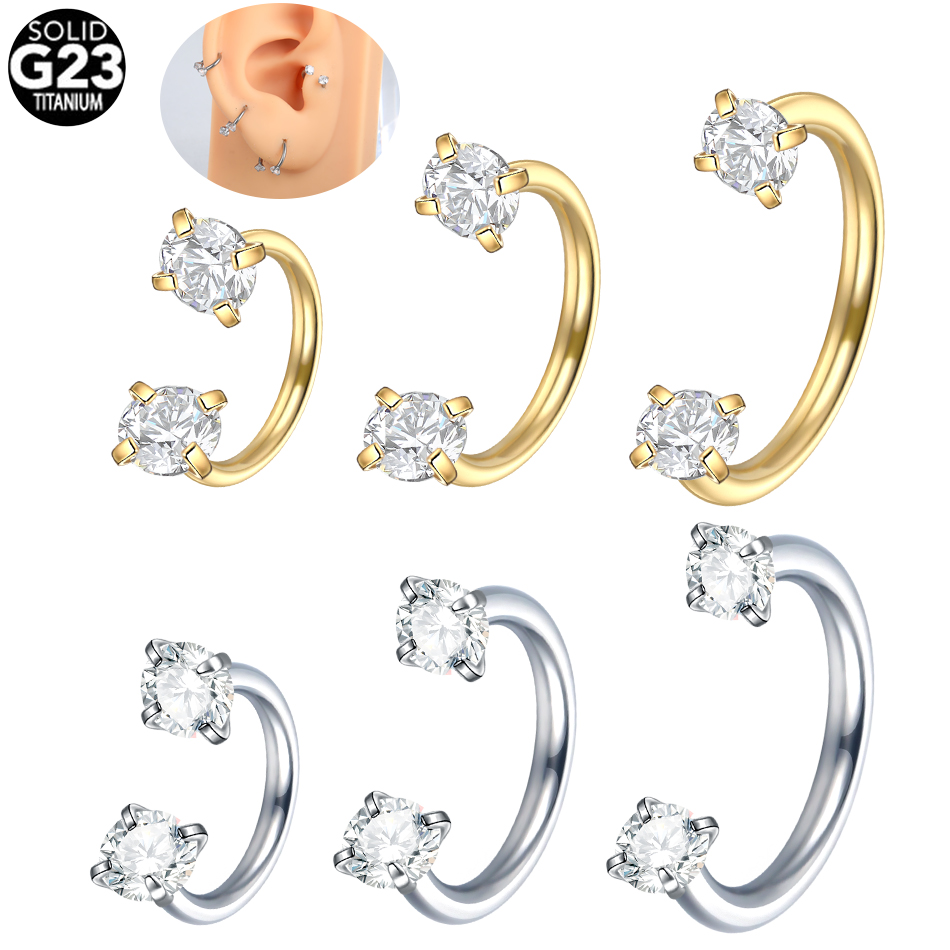 Anillo de herradura de titanio para nariz, conjunto de puntas para Piercing de tabique nasal, circonita redonda, cartílago de la oreja, Tragus Daith, joyería para Piercing corporal, 1 ud.