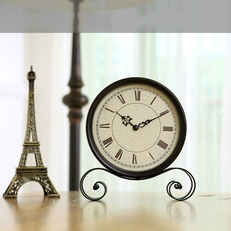 European old-fashioned desktop clock round retro black metal art desk clock desktop clock ZP5061149