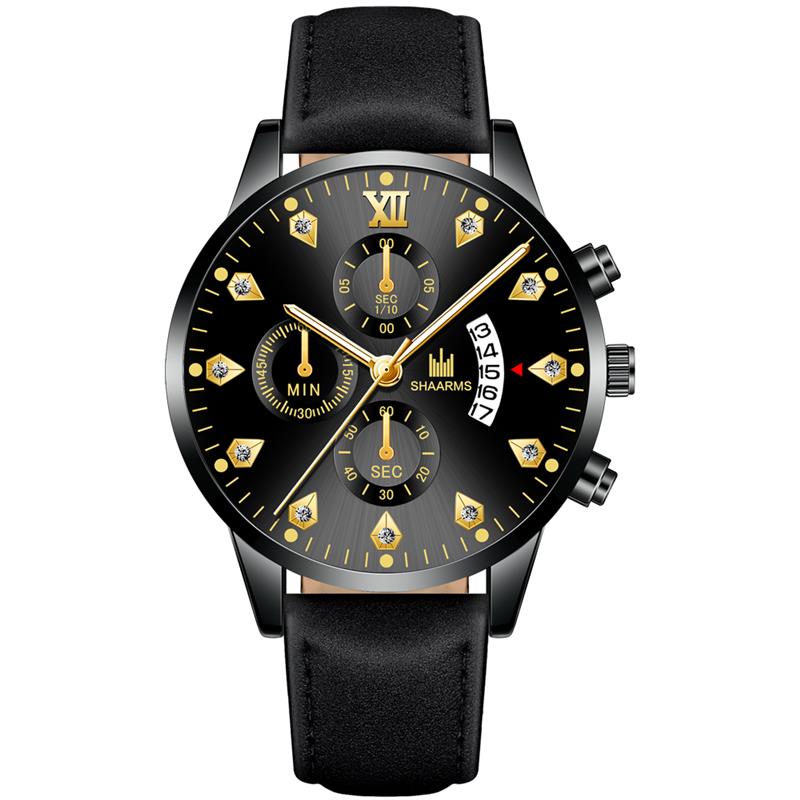 SHAARMS hommes montre bracelet en cuir Quartz montre-bracelet Date horloge Sport montres Relogio Masculino: O