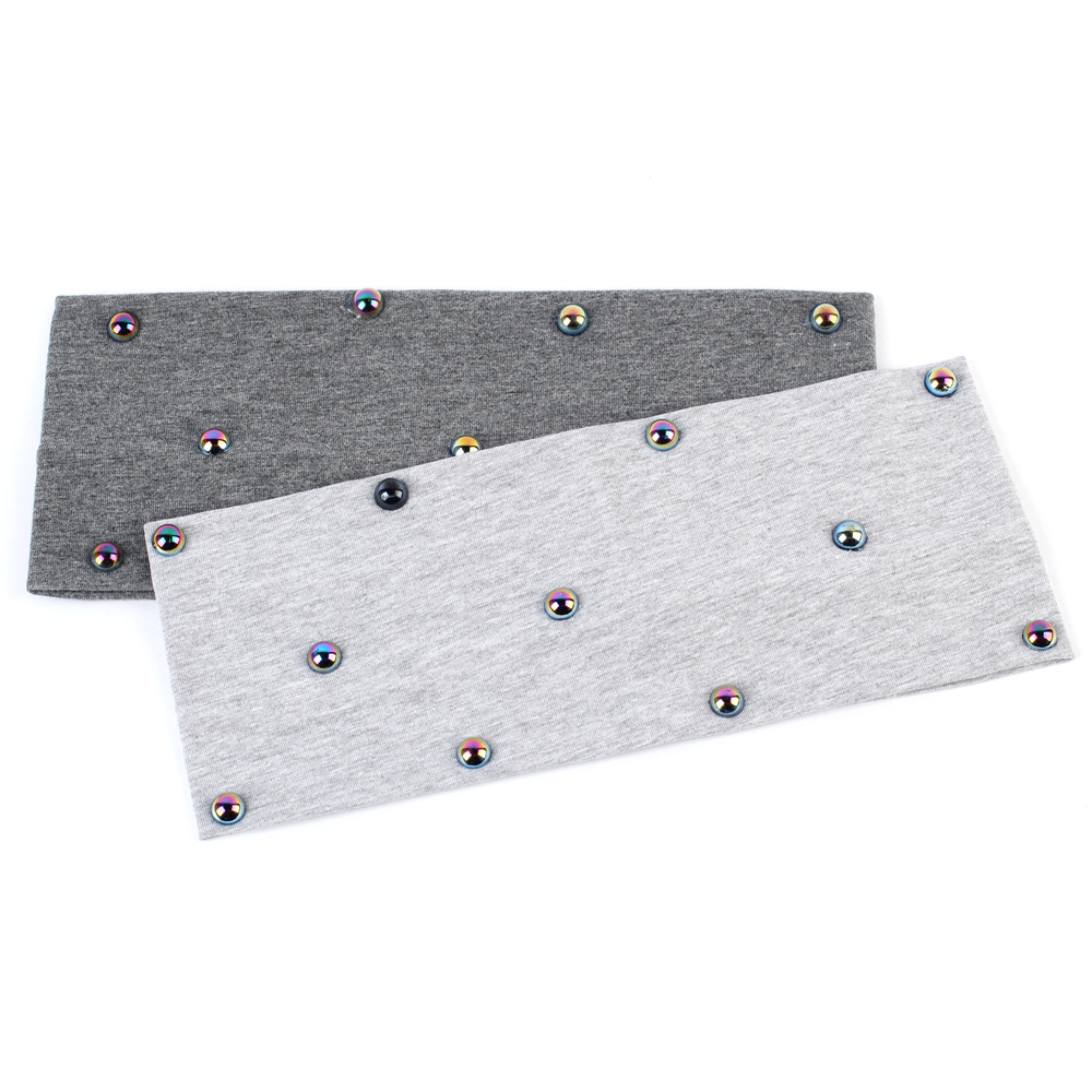 Geebro Frühling frauen Flache Baumwolle Stirnband Regenbogen Farbe Perlen Stirnbänder für Mädchen dehnbar Haarband Turban wickeln