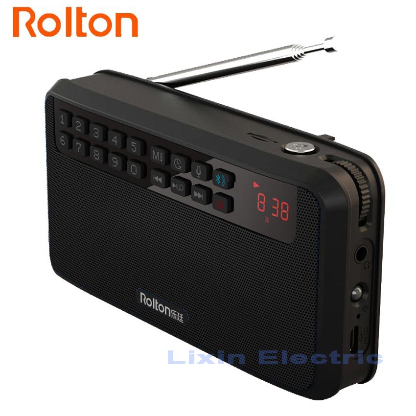 Głośnik stereofoniczny bluetooth rolton  e500 z radiem fm, przenośnym głośnikiem  mp3 funkcją nagrywania dźwięku, tryb głośnomówiący robić telefonu i latarki: Czarny
