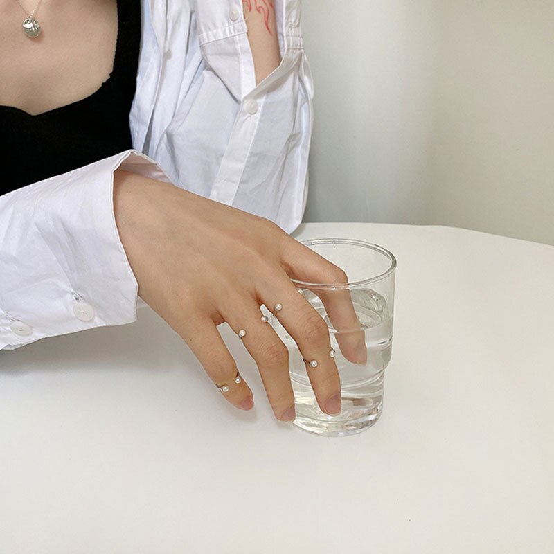 S925 sterling silber ring INS nische einfache art und weise offen perle lächeln ring Korean weiblichen ring für frauen schmuck
