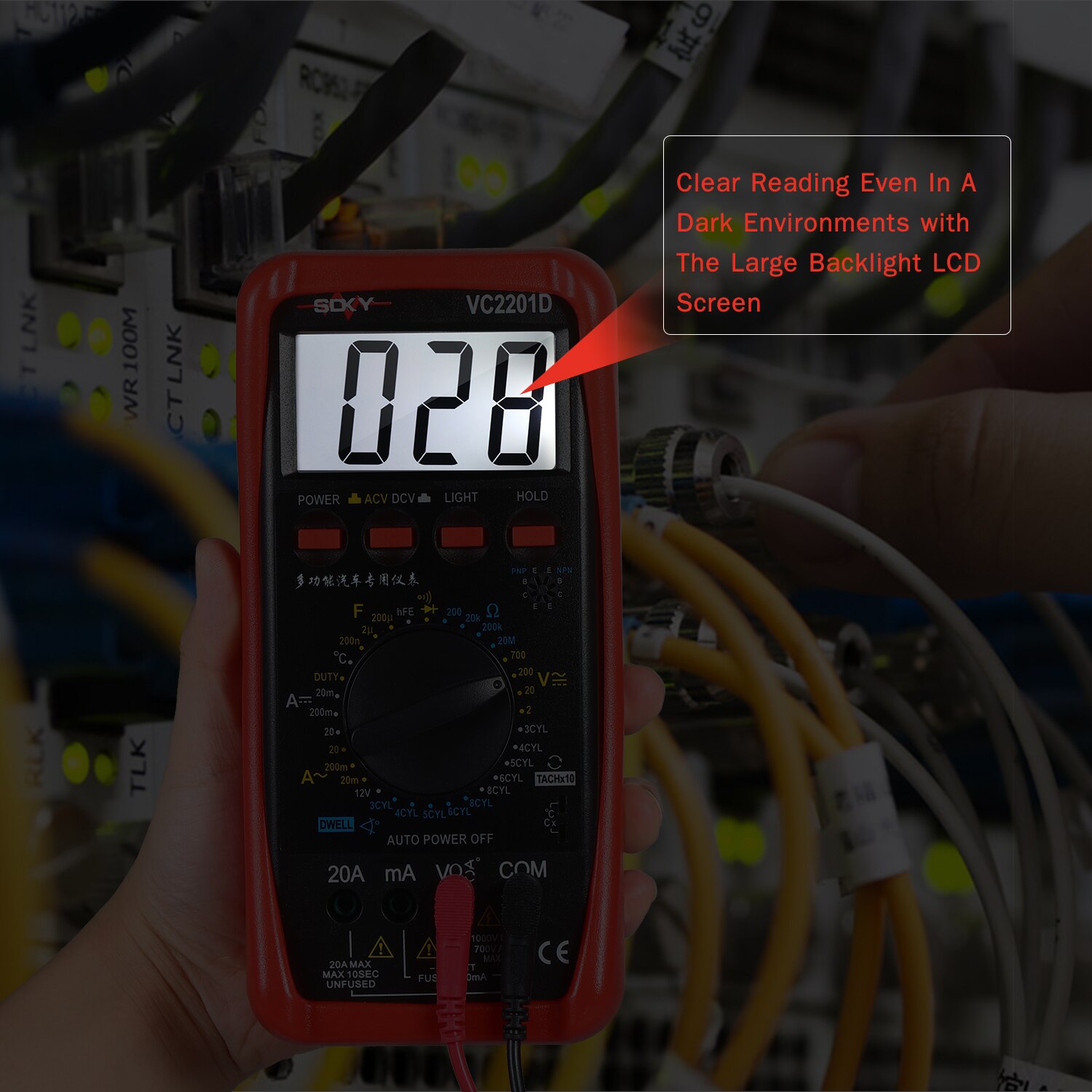 Digital multimeter bilmåler tester med batteri alligator clips testledninger ac/dc voltmeter amperemeter ohmmeter test