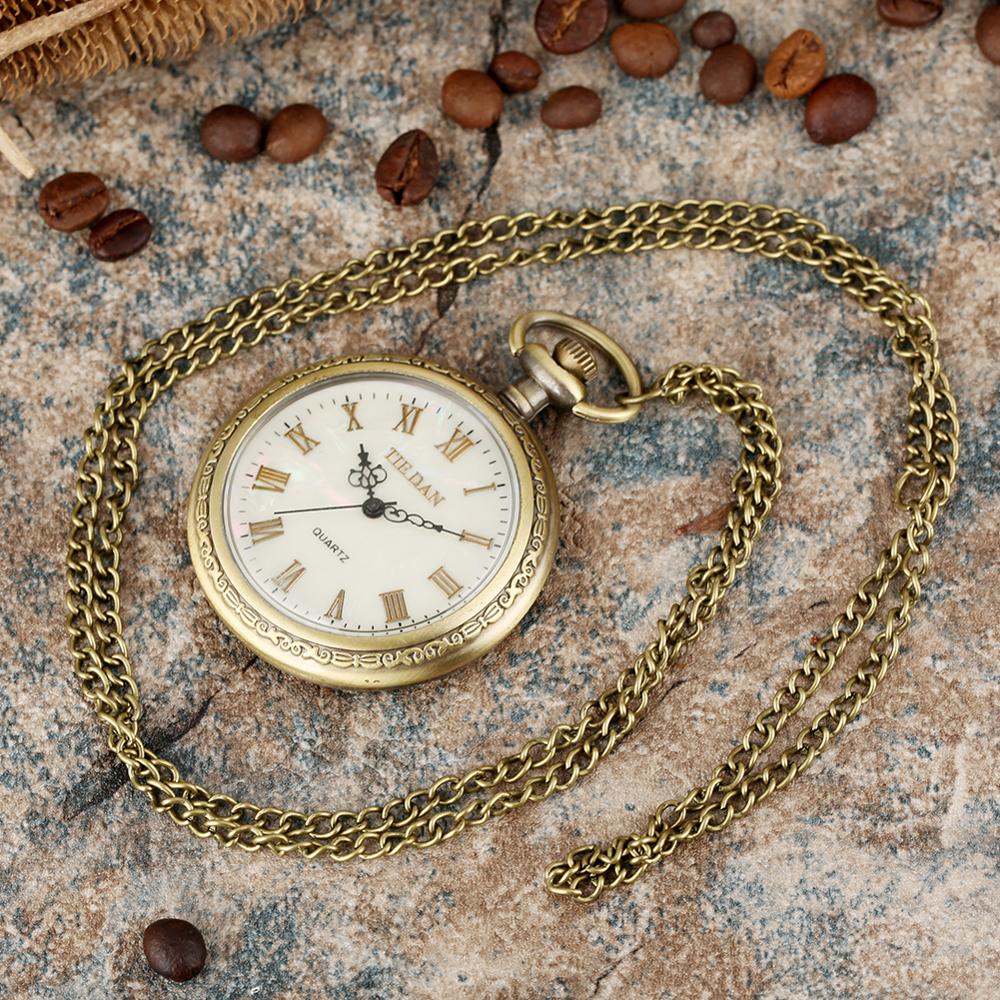 Skalurskive quartz lommeur kvinder slank tænke kæde udsøgt bronze mandlig vedhængsur zuster klokje relogio de bolso