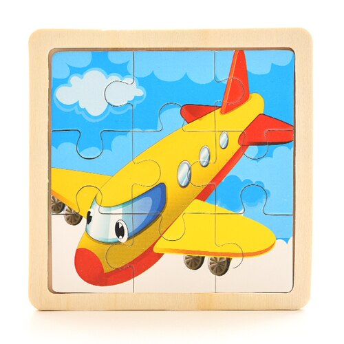 Baby Wooden Montessori Puzzle Child Game Wooden Puzzle 3D Cartoon Animal Puzzle Babies Toys Puzzles For Kids 1 2 3 Year Old: airplane