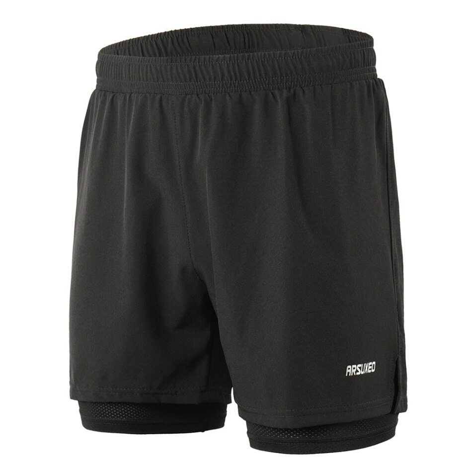 Lixada Männer 2 in 1 Laufhose Schnell Trocknend Atmungs Aktiven Training Übung Joggen Marathon Radfahren Shorts: Black / XXL