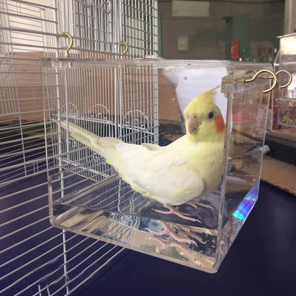 Cage de bain pour oiseaux de luxe, réglable, suspendue, grande, transparente, bain de perroquet pour animaux de compagnie, Cage de poule pratique pour la maison