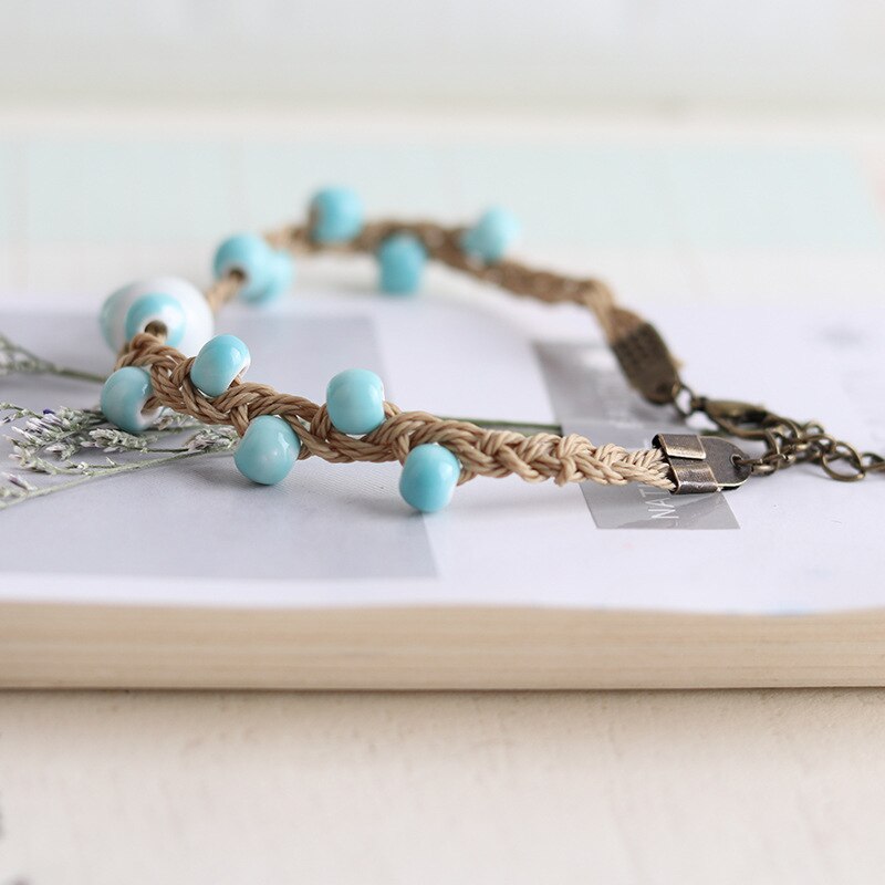 Einfache Kleine Frische Blau Porzellan Perlen Gewebt Armbinde Mädchen Studenten Zubehör Jahrgang Ethnischen Stil Handgemachten Schmuck