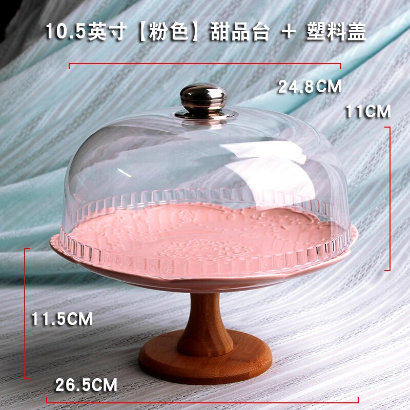 Ceramics Fruit Tray Living Room Snack Tray with Lid Glass Cover European High Plate Cake Stand Exhibition Hall Dessert Rack: F 26.5x21cm plastic