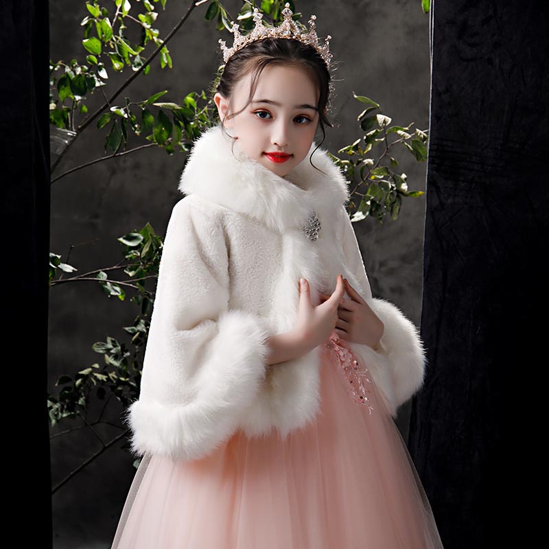 Kids Meisjes Faux Fur Jacket Wedding Witte Mantel Voor Communie Jurk Bloem Meisje Bont Bolero Uitloper Cape Winter Warme Jas jas