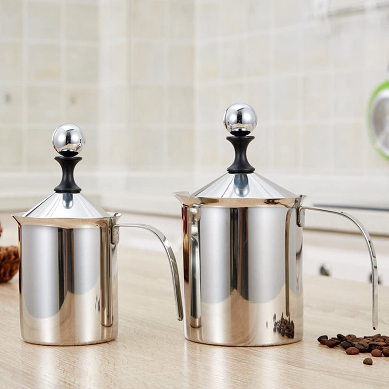 Handmatige Melkopschuimer Rvs Handpomp Creamer Dubbele Mesh Koffie Melkschuim Opschuimen Werper Schuim Foamer Cup Marker Jug
