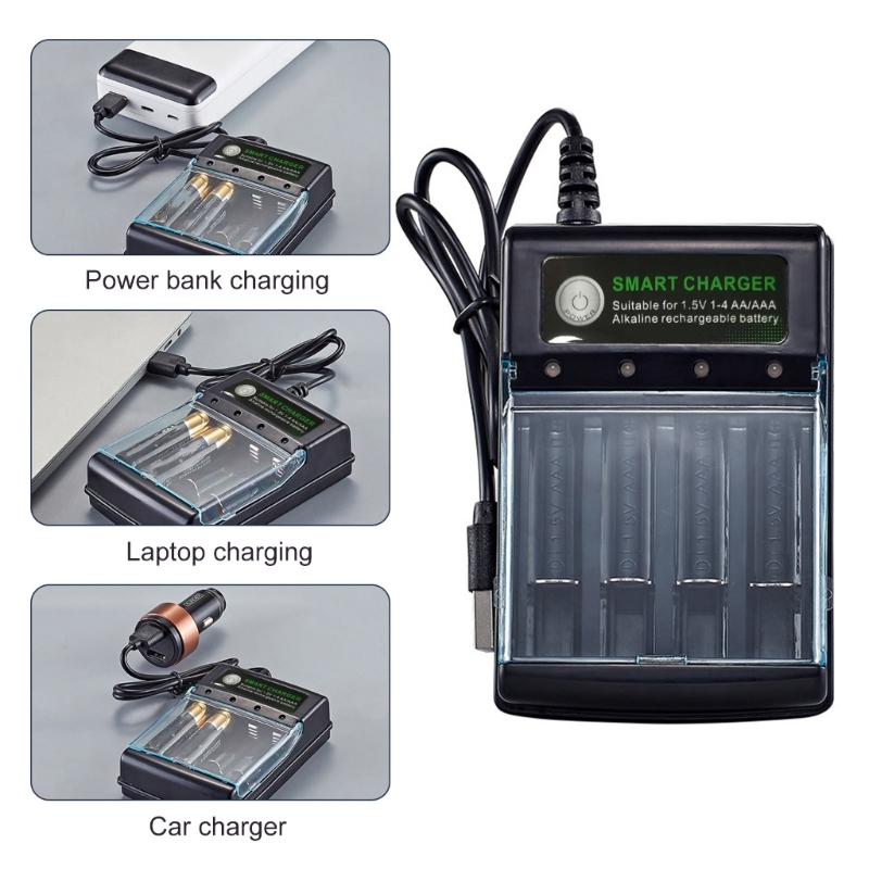 1.5V Alkaline Battery Charger with Independent Charging 4 Slots and Energy Saving Features
