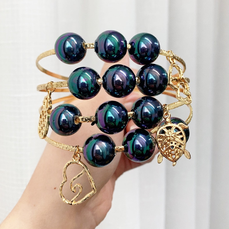 Say Diameter 6-10 CM Guam Micronesia Marshallese Hawaii Glass Pearl Heart Pineapple Charm Man Woman Bracelet Bangle GJZ404