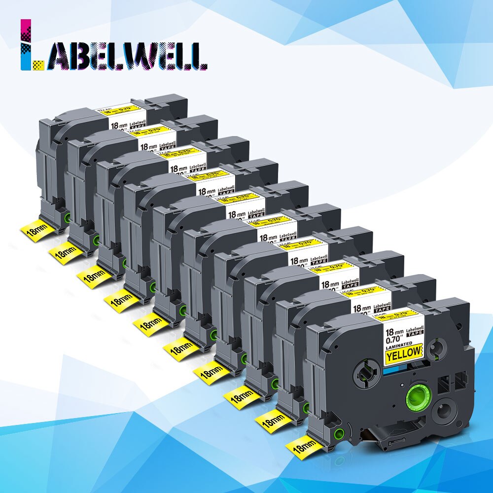 Labelwell 10Pcs 18Mm Label Compatibel Voor 241 441 541 641 741 841 Label Tape Zwart Op Wit Compatibel voor Label Maker: Black on Yellow