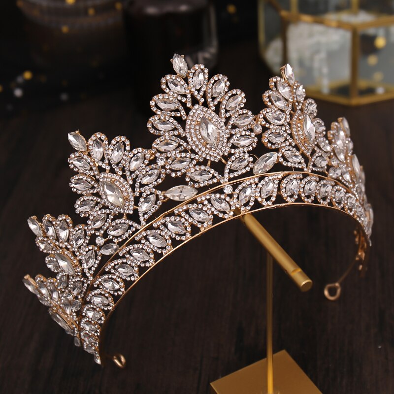Copricapo da sposa copricapo da sposa con corona grande corona da sposa fatto a mano con strass dorato