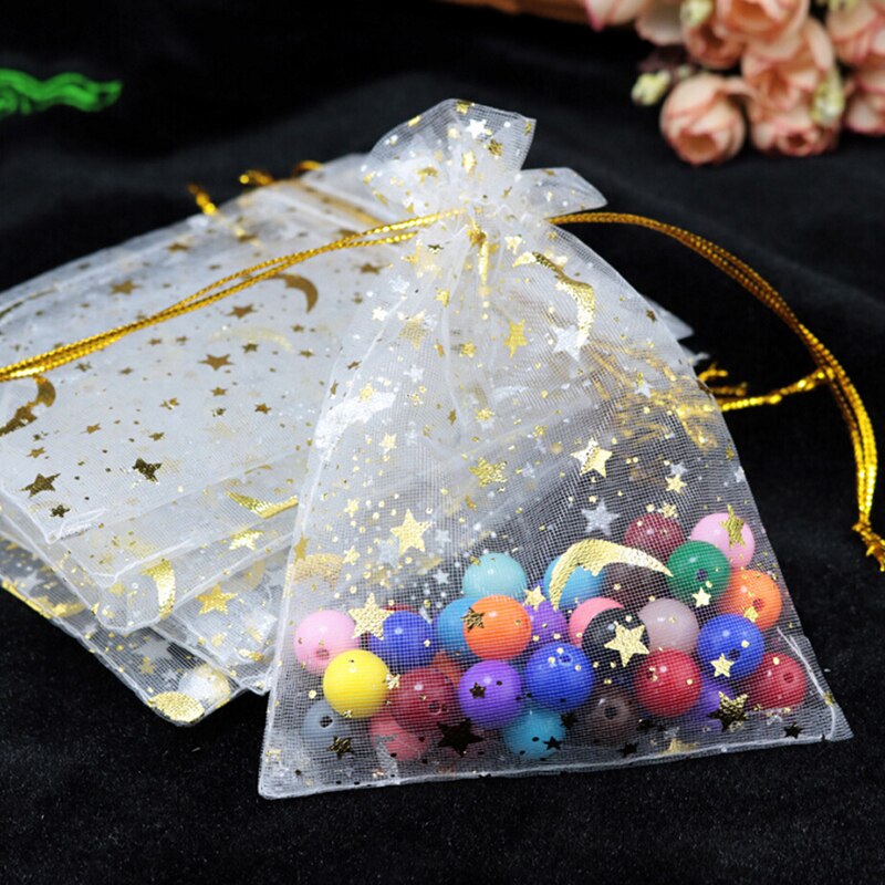 100 Stuks Organza Moon Star Stretchable Tassen Geschenkverpakkingen Koord Tassen Sieraden Mesh Pouches Container