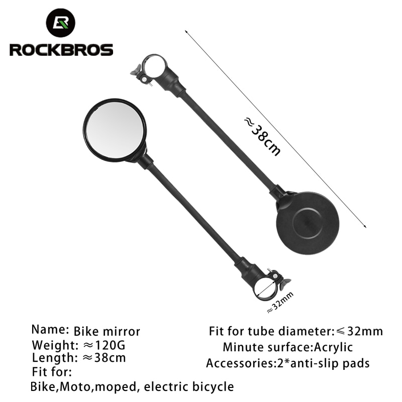 Rockbros cykelspejl abs ultralet akryl super hd moped knallert justerbar sammenklappelig mtb cylning bagspejletilbehør
