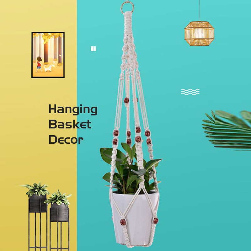 Opknoping Mand Geknoopt Macrame Plant Hanger Cottonflower Mand Lifting Touw Opknoping Mand Bloempot Houder Balkon Tuin Decoratie