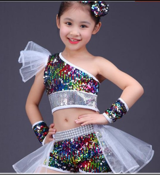 Dance wear girls jazz dance street dance performance costumes children's modern dance model catwalk sequin costumes: height120cm