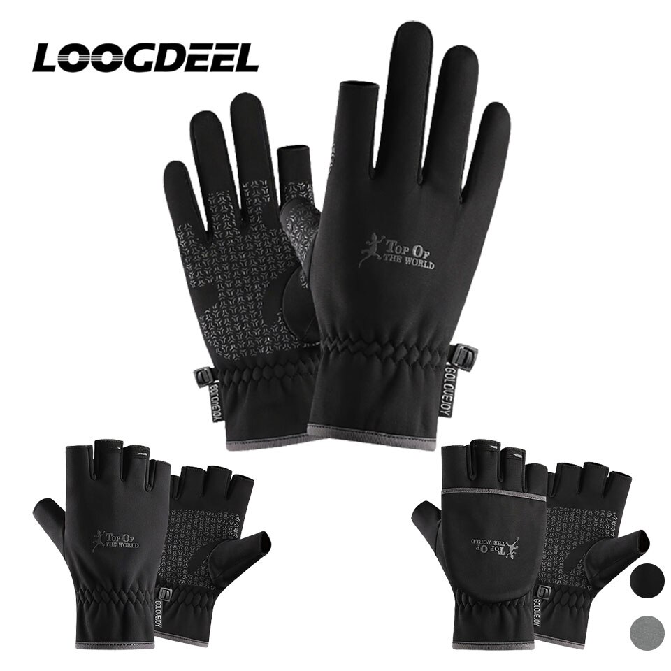 LOOGDEEL Multi Purpose Winter Warm Flip Half Finger Full Finger Two-Finger Cut Outdoor Gloves Palm Non-slip Riding Fishing Glove