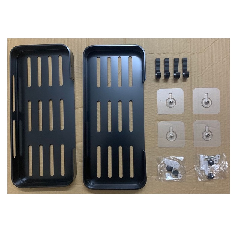 Triangle Towel Shower Storage Rack Black Corner Shelves Wall Mounted Aluminum Shampoo Holder No Drill Bathroom Shelf Organizer: Rectangular-2 tier