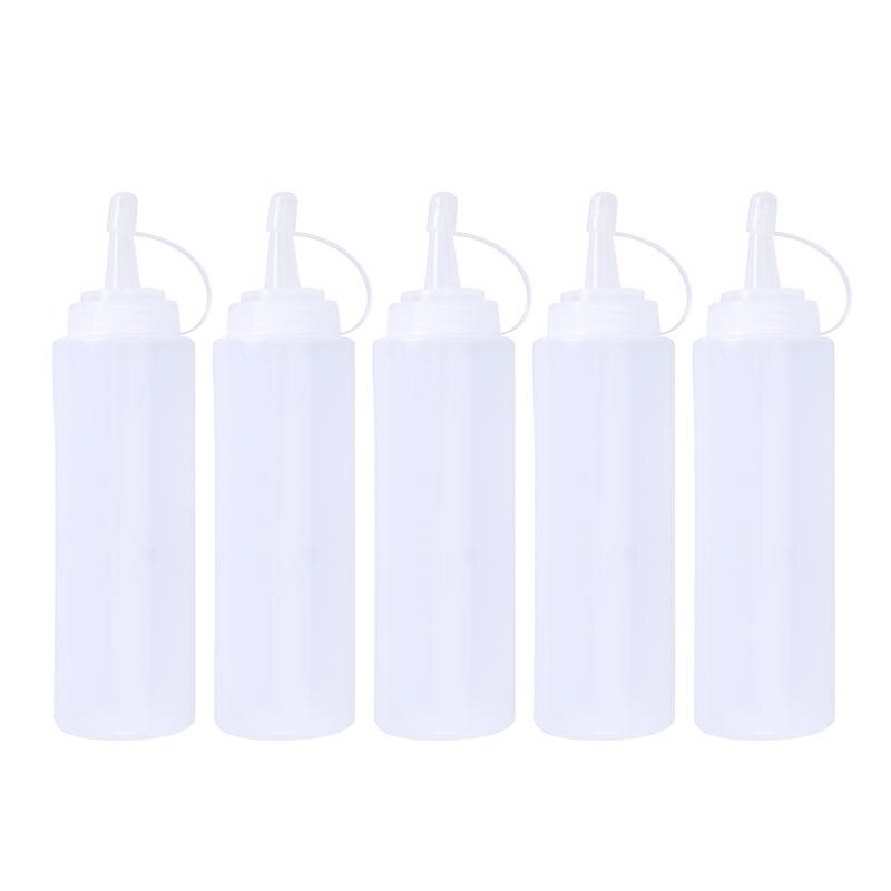 5 pièces 200 ml 8 oz En Plastique Squeeze Gicler Bouteilles de Condiments avec Torsion Sur Couvercles Top Distributeurs pour Le Ketchup Sauces Chaudes D'huile D'olive
