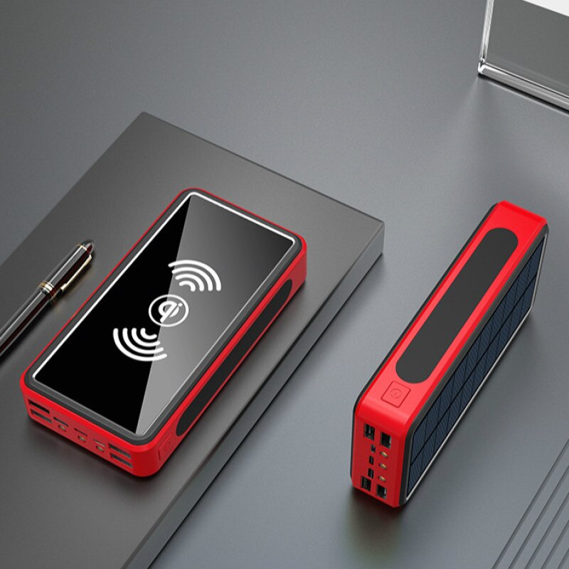 80000 mah stor kapacitet trådløs mobil opladning solar mobile power 4 usb oplader eksternt batteri velegnet til alle smartphones: Rød