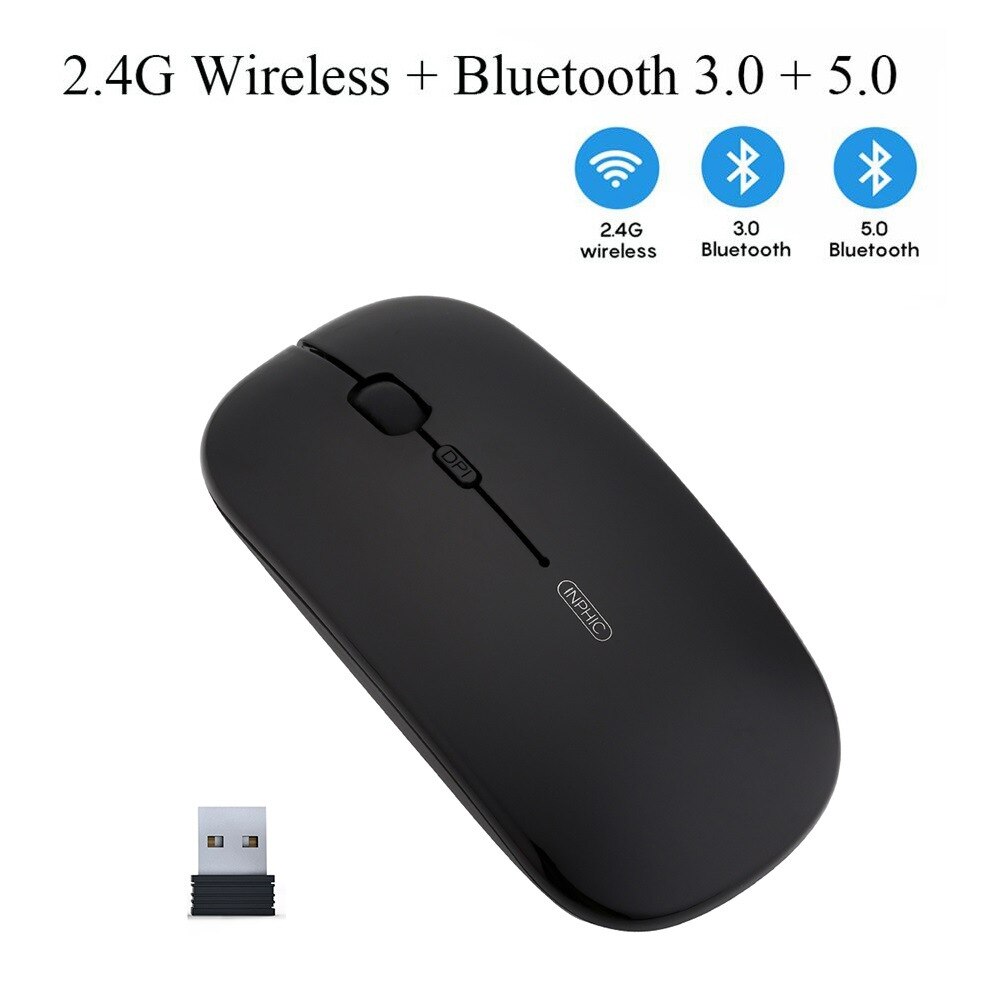 Computer Draadloze Bluetooth Muis Stille Oplaadbare Muis: Bluetooth Black