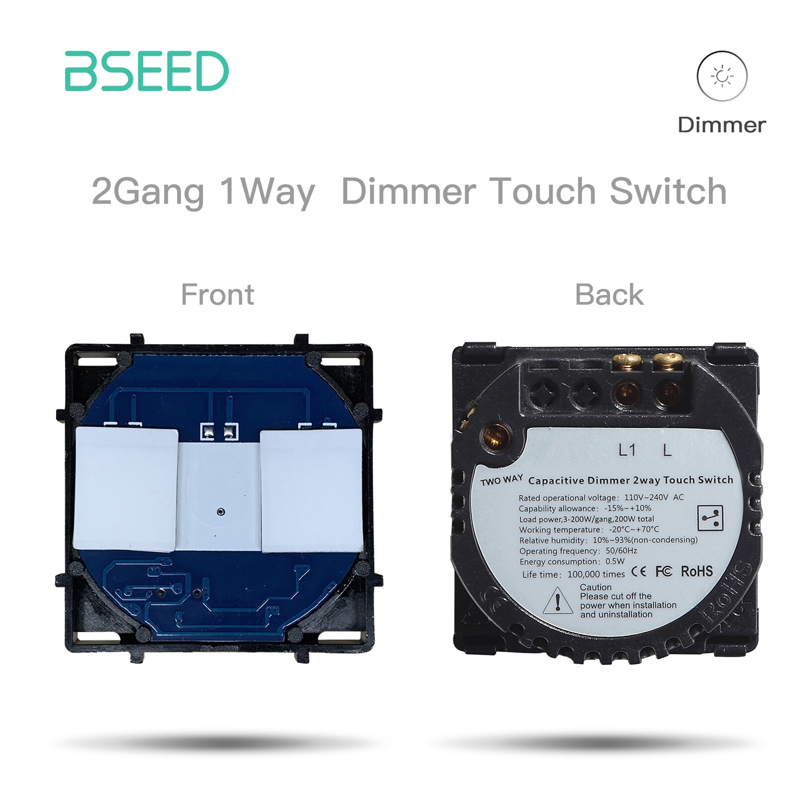 BSEED Light Touch Switch Dimmer Touch Light Switch Function Parts Glass Panels EU Wall Socket Plug DIY Free Combination: 2G 1W Dimmer Part