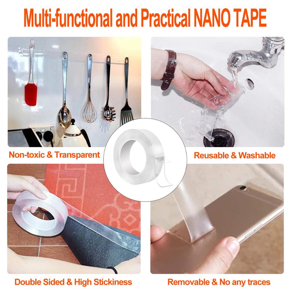 Durable 1M/2M/3M Nano Tape Double Sided Tape Transparent No Trace Reusable Waterproof Adhesive Tape Cleanable