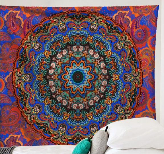 Vægtæppe væghængende polyester blomst mandala mønster tæppe boligindretning: A2