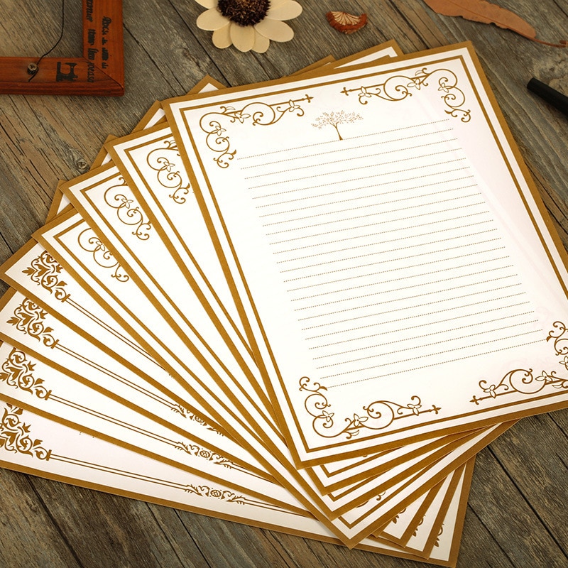 Papel de carta clásica, papel de carta clásica, papel de carta de amor, página Horizontal, papelería vintage, 8 hojas blancas