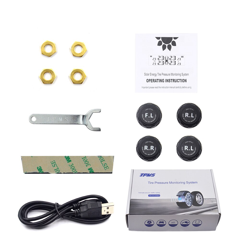 Solar Smart Car Digital Tyre Pressure Monitor System TPMS Tire Security Warning High Temperature Alert External sensors