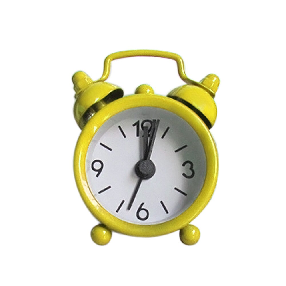 Mini reloj despertador Retro portátil de dibujos animados con números redondos y doble campana para escritorio, reloj Digital de mesa, relojes de alarma para decoración del hogar Klok #3 $: Amarillo
