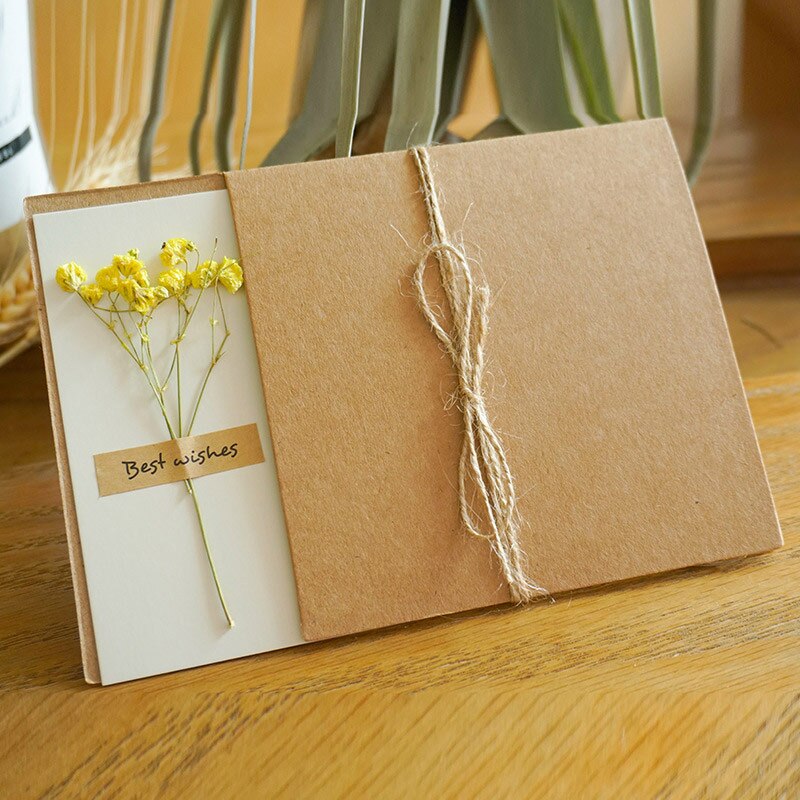 DIY Kraft Paper Handmade Dried Flowers Invitation Greeting Card Happy Birthday Grateful Thank You Card Christmas Wedding Favors: 03