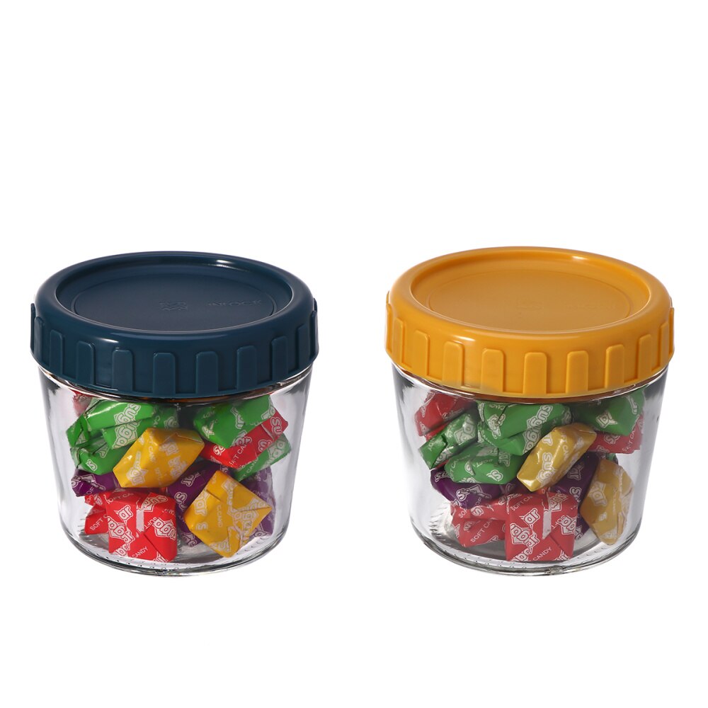 1 juego 2 uds. Vaso de almacenamiento sellado de vidrio lata Nido de Pájaro contenedor de almacenamiento de alimentos tarro para grano para casa Oficina cocina (amarillo + azul con: Yellow Blue